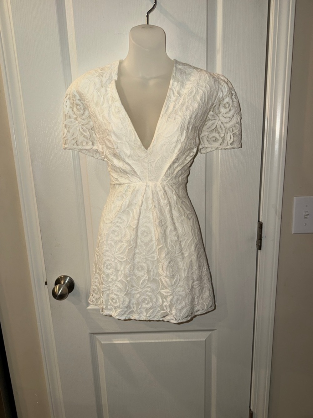 🤍White Short Sleeve Lace Mini V Neck Dress

🤍Size 8